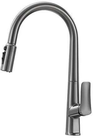 XJTNLB 3 Wege Filter Osmose Wasserhahn Küche Ausziehbar Pistolengrau Spültischarmatur mit Brause Drei-Wege-Wasserhahn 3 in 1 Armatur Küche