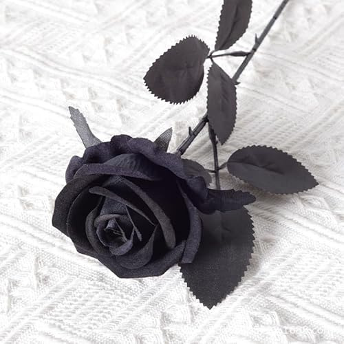 Blausky 5 Stück Künstliche Rosen aus Flanell,51 cm Single Long Stem Fake Rose,Realistische Blume,Ewige Blumen,Brautstrauß,Kunstblumen Rosen,für Hausgarten Party Hotel Büro Dekor,Ganz Schwarz