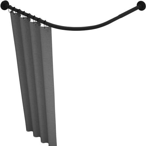 APHTOCF Tringle Douche Angle sans Perçage, Tringle Rideau Extensible Forme De L Acier Inoxydable, pour Coin De Douche, Salle De Bain, Cabine D'essayage(Size:D 70-95cm x 105-165cm,Color:Noir)