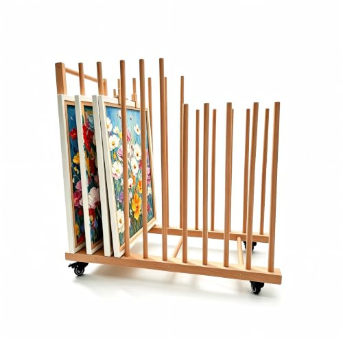 LEJITEKK Kunst-Aufbewahrungsregal, Holz-Kunst-Trockenständer mit Hand- und Lenkrollen, Kunstleinwand für Kunststudios, Zeichenbrett, Drucksachen, Galerie, Kunstwerke