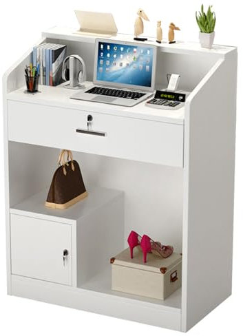 Empfangstheke mit abschließbaren Schubladen und abschließbaren Schließfächern - Kleiner Schreibtisch für Convenience Store, Bekleidungsgeschäft, Friseurladen, Schönheitssalon, Hotel