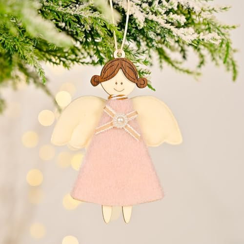 Charmanter Weihnachtsengel aus Holz, perfekt für Baum-, Wand- und Türdekoration (Rosa)