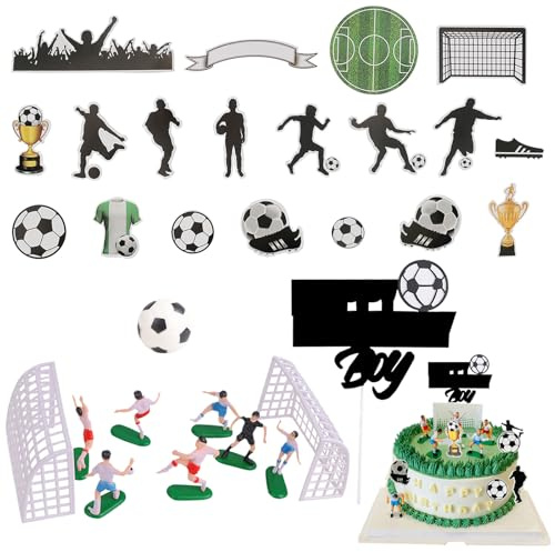 MUNSKT 30 Pcs Football Cake Decorations - Sports Theme Birthday Party Accessories With Field Ornaments and Player Decorations