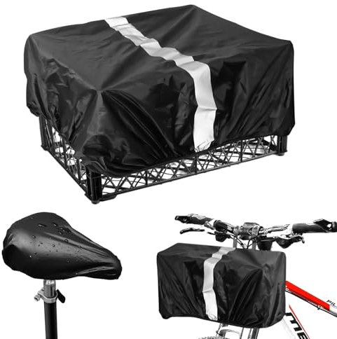 Fahrradkorb Abdeckung Regenschutz Fahrradkorb mit Reflektorstreifen Regenabdeckung Korb Abdeckung Fahrradsattel Fahrradkorb Regenschutz für Fahrradkörbe und Rechteckige Aufbewahrungsbehälter (Schwarz)