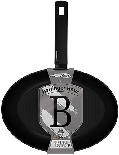 Berlinger Haus Fischpfanne | Titanbeschichtung 35x25 cm für fettarmes Braten | Mattschwarz Design | Für alle Herdarten | Leicht zu reinigen