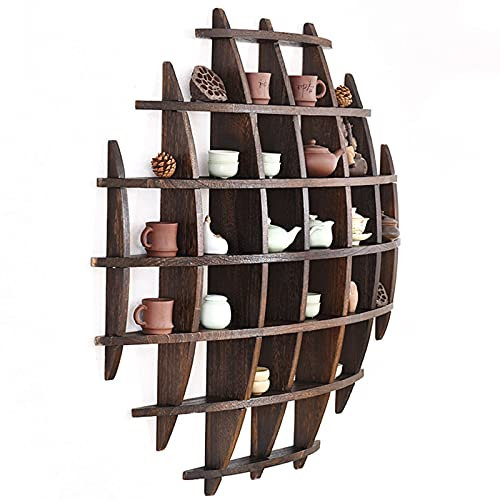 Estante de pared de madera para adornos, juegos de té antiguos, decoración del hogar, estante de curiosidades para todo tipo de artículos, taza no incluida.