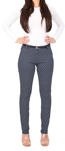 Malito - Damen Chinohose lang - schicke elastische Comfort Hose - festlich elegant mit Gürtel 1032 - dunkelblau XL