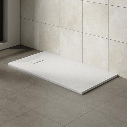 Aquariss SMC Slate Effect Rectangular 1500 x 800 mm Shower Base Tray White | Slimline Anti Slip Shower Tray, Bathroom Wet Room Shower Cubicle Base, for Walk In Shower Door, Durable