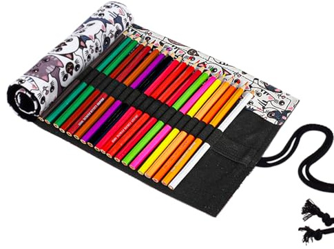 Yitexin Farbstifte-Etui mit 72 Fächern, Farbstifte, aufrollbares Stifteetui, Segeltuch, Rollstiftehalter, Pinseltasche, Organizer für Zeichnen, Malen, Skizzieren, Künstlerbedarf, Katze mit 36
