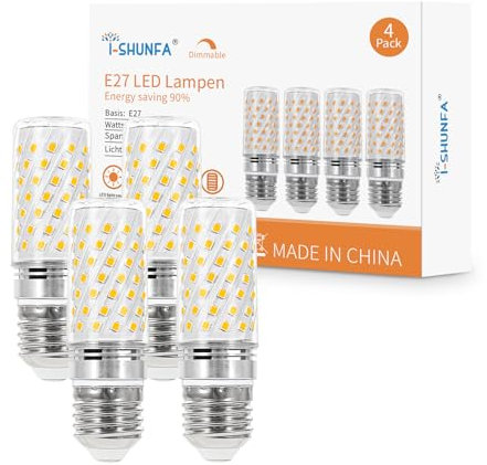 I-SHUNFA 7W Dimmbar E27 LED Mais Lampen, 4000 Kelvin Naturweiß Licht, ersetzt 70 Watt Halogenlampe, 1000Lm A60 Edison Maiskolben Birne E27 Energiesparlampe mit 360° Abstrahlwinkel（4 Stück）