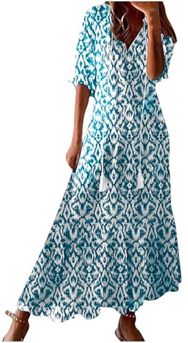 HAOLEI Robe Femme Chic Et Elegant BohèMe Maxi Robe Imprimé Floral Vacances Dress éTé DéContractéE Robes Vintage Grande Taille Manches Courtes Col V Casual Robes De Plage S-XXXL