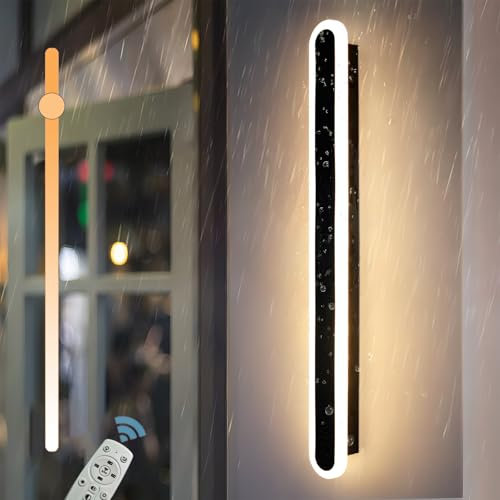 ZTWLEED Wandleuchte Aussen,Dimmbar Außenwandleuchten,LED Wandlampe mit Fernbedienung,Wasserdicht Lange Wandleuchte Schwarz,Acryl Außenlampe für Villa Garten Korridor Außenbalkon,60CM/12W