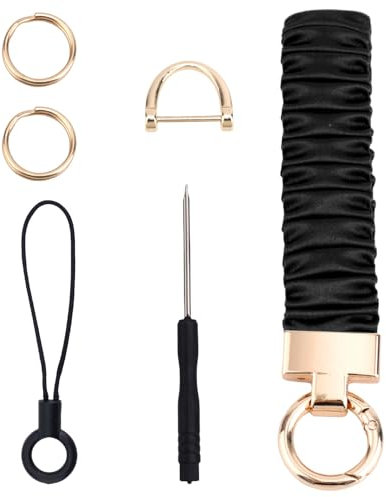 BOXOB Llavero de Muñeca, Elástico con 3 Anillas Correa para Teléfono Móvil y Destornillador Ideal para Llaves de Coche Tarjetas Identificación y Billetera (Negro)