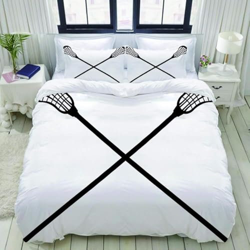 TACOKI Bettwäsche 135x200 Lacrosse, 3D Muster Eishockey Bettwäsche Set Weich Kuschelig Mikrofaser Bettbezug mit Reißverschluss Bettbezüge + 2 Kissenbezug 80x80 cm c6241