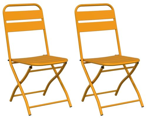 vidaXL Gartenklappstuhl 2 pcs Senf 42 x 52 x 82 cm, Outdoor Klappstuhl, rechteckige Stahl-Sitzfläche, Moderne Gartenmöbel, platzsparend, wetterfest