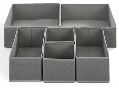 Nesrefyn 6-Pack Drawer Dividers & Organisers for Wardrobe – Foldable Storage Organisers for Clothes, Underwear, Socks, Bras, Accessories, Grey – Space-Saving Home Organisation