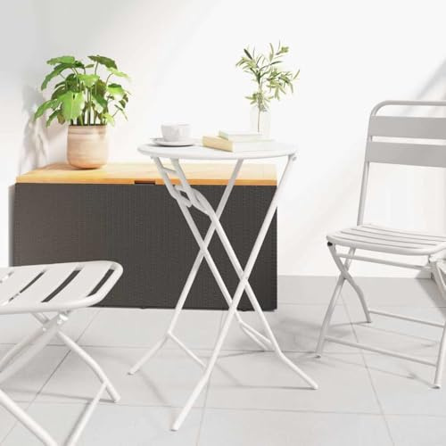 QUAHEAS Gartentisch Weiß, 50x50x72 cm Klapptisch aus Stahl, wetterfest, für Balkon, Terrasse, Garten, vielseitig einsetzbar