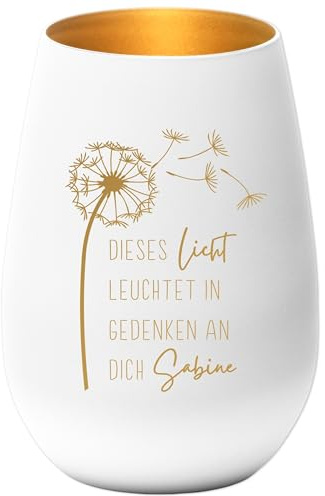 Trauergeschenk Trauerkerze personalisiert Windlicht aus Glas Trauer Geschenk für Hinterbliebene Trauerlicht mit Gravur Gedenkkerze für Verstorbene (Weiß)