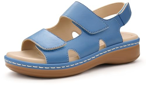 PIZZ ANNU Sandales Femme Été Confortable Compensées Chic Orthopédique à Scratch Nu-Pieds Semelle Souple pour Marche et Voyage