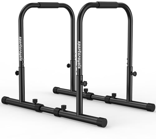 Sportsroyals Adjustable Dip Bars, 400kg Heavy Duty Parallel Bars, Stable Dip Station with Dual Safety Lock, Height Adjustable Parallettes for Home Gym, Calisthenics & Upper Body Workout