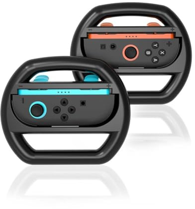 Gettimore Lot de 2 poignées de volant ergonomiques pour manettes Nintendo Switch 2 Joy-Con, noir, rouge et noir bleu