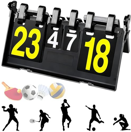 Seutmrou Bärbar resultattavla, poängräknare, sporttävlingstavla, bärbar flip resultattavla för basket, fotboll, badminton, baseball, volleyboll, bordtennis eller andra tävlingar