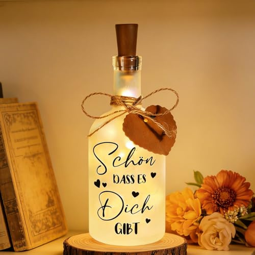 HuaMuDM LED Flaschenlicht mit Spruch,Schön Dass Es Dich Gibt | LED Flaschenlicht Geldgeschenke Geburtstag,Beleuchtete Dekoflasche mit Korken,Personalisiert,Geburtstag,Geschenke