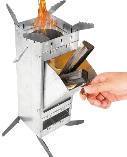 Raketenofen | Hochbelastbarer Rostfreier Brenner Mit Tragegriff | Zusammenklappbarer Holzheizer Campingzubehör | Für Innen Und Außen, Zuhause, Garten, Hof, Terrasse, BBQ, Angeln, Jagd,