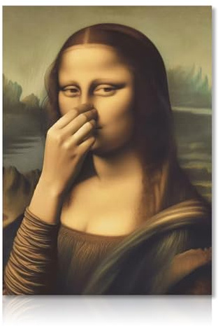 Cunegra Lustige Mona Lisa Toilette Bilder, Witzige Bild Mona Lisa Hält Sich Die Nase Zu, Monalisa Bilder Lustig für Badezimmer, Gäste-WC, Toilette, 40 x 30 cm, Ohne Rahmen