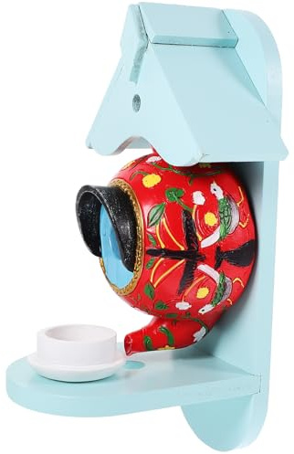 VANZACK Teapot-shaped Hanging Birdhouse and Feeder, Small Outdoor Red Bird Nest Box for Cockatiels, Budgies, and Backyard Garden Wildlife Nesting Shelter