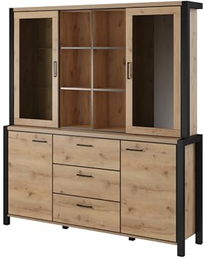 Masseno Kommode ATTIVO 180 cm Sideboard mit 3 Schubladen und 4 Türen für Wohnzimmer Schlafzimmer Modern 180x40,6x200 cm Eichefarben/Eichefarben