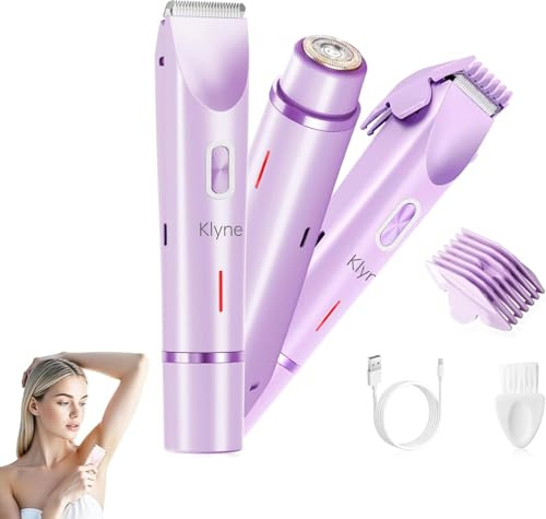 Rasoir Klyne Tondeuse 2 en 1 bikini rechargeable à double tête pour femmes et hommes, Recharge USB, Étanche IPX7, Sans douleur Tondeuse Intime, Utilisation Humide et Sèche (Rose) (Violet)