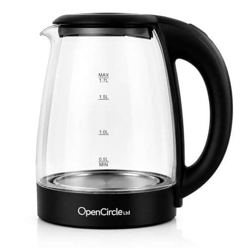Premium Glass Electric Kettle 1.7L – Fast Boil Electric Kettle, Borosilicate Glass Kettle with LED Light, Auto Shut-Off & Boil-Dry Protection – Cordless Kettle with 360° Rotational Base.