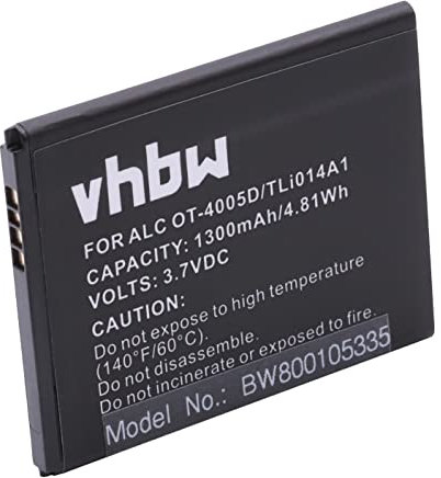 vhbw Akku kompatibel mit Alcatel One Touch Fire OT-4012, Glory 2T OT-4005D Handy Smartphone Telefon (1300mAh, 3,7V, Li-Ion)
