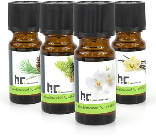 Duftöl Set mit 4 Düften - Kiefer, Konifere, Jasmin, Vanille für Duftlampen Diffuser Potpourris Aromatherapie - Duft Ätherisches Öl