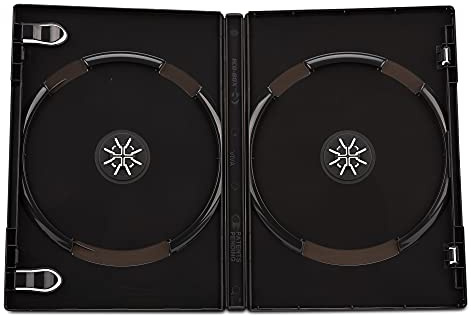 10 custodie doppie Dragon Trading per CD, DVD, Blu Ray, colore nero, ogni custodia contiene 2 dischi di qualsiasi formato. La custodia ha un dorso di 14 mm e una custodia esterna per inserire opere