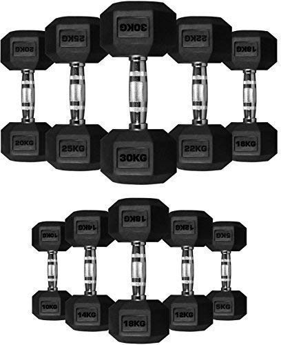 TNP Accessories Rubber Hexa Hex Dumbbells (Pair) Weight Set Solid Dumbbell (28KG)