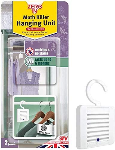 Zero In Moth Killer Hanging Unit (Effective Protection, Tackles Clothing Moths, Larvae and Eggs in the Home, Effective for up to 6 Months) - Twin Pack (2)