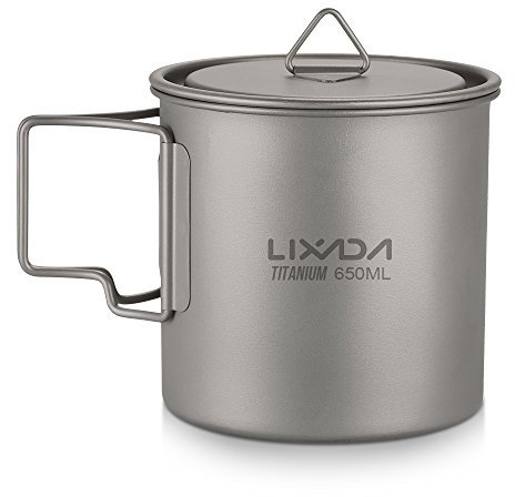 Lixada Ultralight Titanium Pot Tasse à Eau Portable Titanium Tasse avec Couvercle et Poignée Pliable Camping en Plein Air Cuisine Pique-Nique
