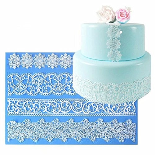 Größe europäischen Vier Form Blume Kollektionen Lace Border Form Fondant Kuchen Spitze Form Silikon Matte Kuchen Dekoration Backen Werkzeug Küche Bakeware Zubehör – 39,5 x 27.3 cm