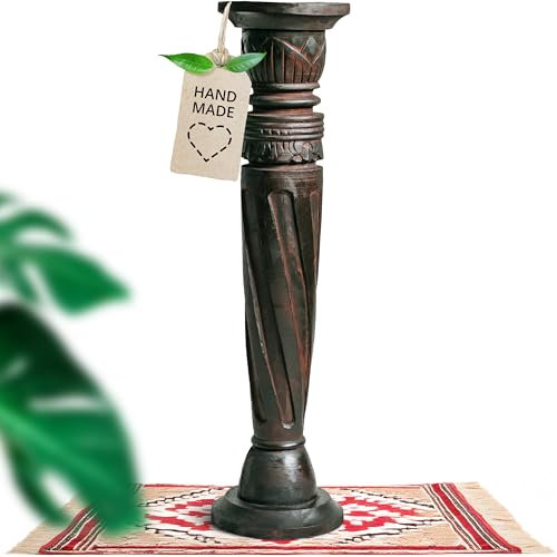 livasia gedrehte Deko Holzsäule 80cm – Antik-Look Podest, Blumensäule, Dekosäule aus Albiziaholz – Balinesische Handwerkskunst, Nachhaltig und Einzigartig (Braun)