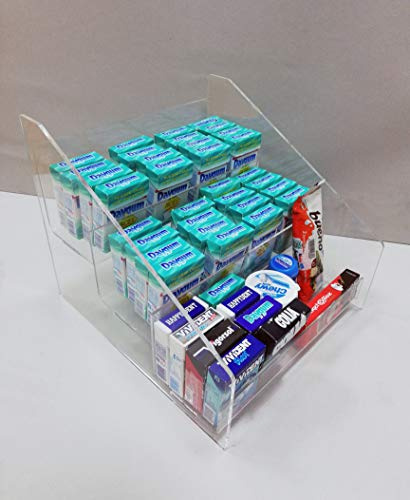 Astroplastic Espositore contenitore trasparente in plexiglass da banco a scaletta 3 piani porta caramelle, snack, gomme, accendini