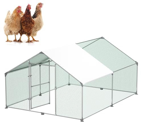 Froadp Hühnerstall Voliere Outdoor Große Freilaufgehege Hühner mit PE-Sonnenschutzhülle Hühnerkäfig Hühnergehege Freilaufgehege mit Verzinktem Stahlrahmen für Kaninchen Hühner Geflügelzucht (3x4x2m)