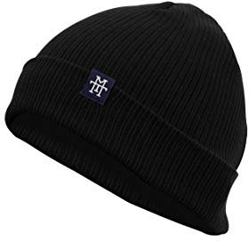 Manufaktur13 Double Sided Cotton Beanie - 2-in-1 Slouch/Cuffed Baumwoll-Beanie Mütze, Strickmütze mit Stick Veredelung aus 100% Organic Baumwolle in vielen Farben zur Auswahl (M13) (Black)