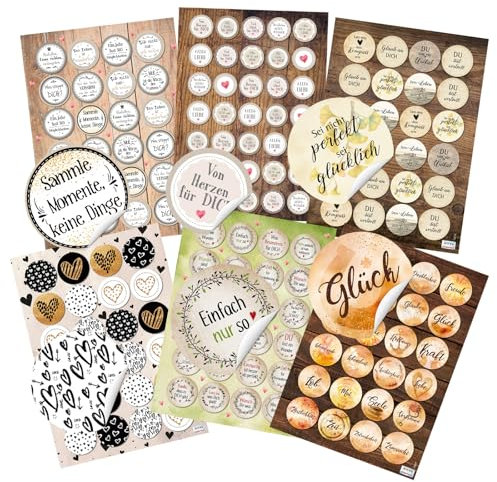 Aufkleber Set, 144 Stück: Motivationssticker, Sticker mit Sprüchen, Aufkleber Sprüche Motivation, Geschenk, Zum Aufkleben, Erwachsene & Kinder, Spruch Positive Gedanken, Glück, Freundschaft, ⌀ 3-4 cm