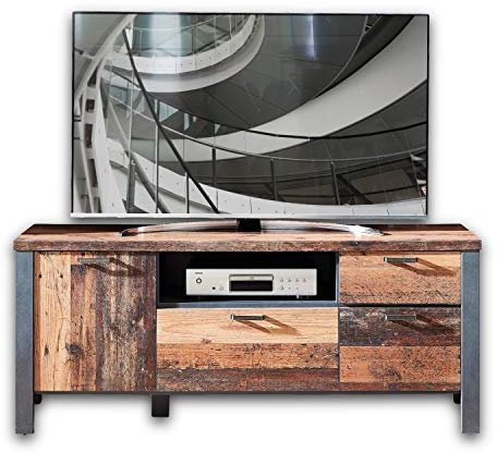 Stella Trading CARDIFF Vintage TV-Board in Used Style Optik (dark) - ausdrucksstarkes Retro Low-Board für Ihr Wohnzimmer - 154 x 62 x 50 cm (B/H/T)