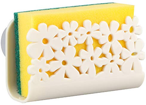 Tomorotec Porte-éponge en plastique avec ventouses pour évier et évier avec égouttement rapide Beige