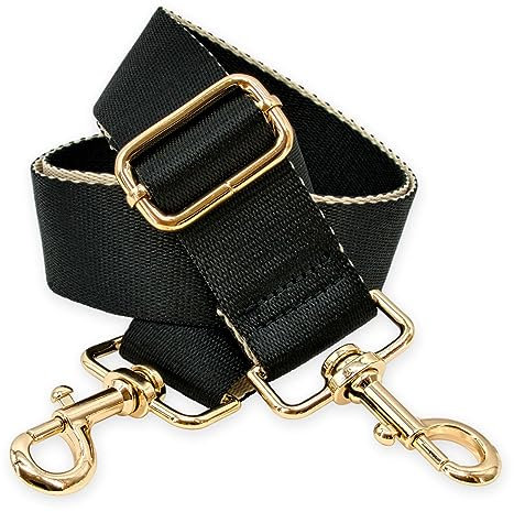 BENAVA Verstellbarer Schulterriemen für Taschen 75-135 cm | Taschengurt Schwarz Breit 40mm | Farbe Karabiner Gold | Taschengurte zum Wechseln | Schultergurt für Taschen