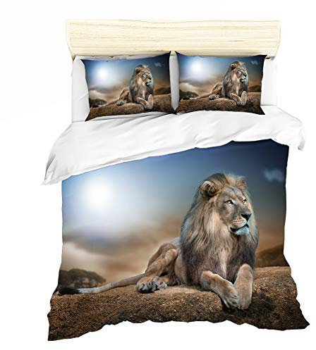 AYMAING Löwen König Bettwäsche-Set, Safari Motiv, Bettbezug 135 x 200cm, Kopfkissenbezug 80 x 80 cm, Mikrofaser