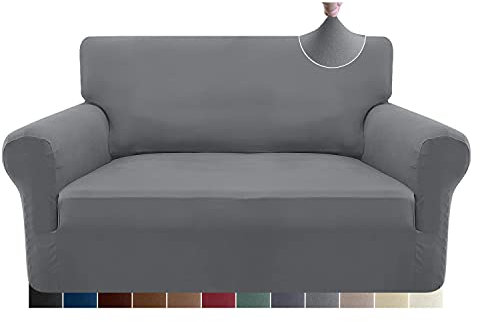 Granbest Dicke Sofabezug 2 Siter Stretch und Stilvolle Couchbezug Möbelbezüge Anti Rutsch Kratzfest Sofahusse Jacquard Spandex Stoff (2 Sitzer, Hellgrau)